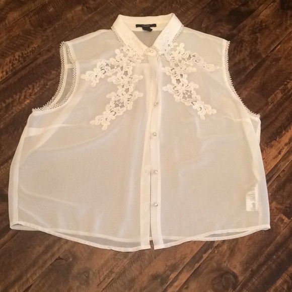 White sheer forever 21 blouse - Picture 1 of 4